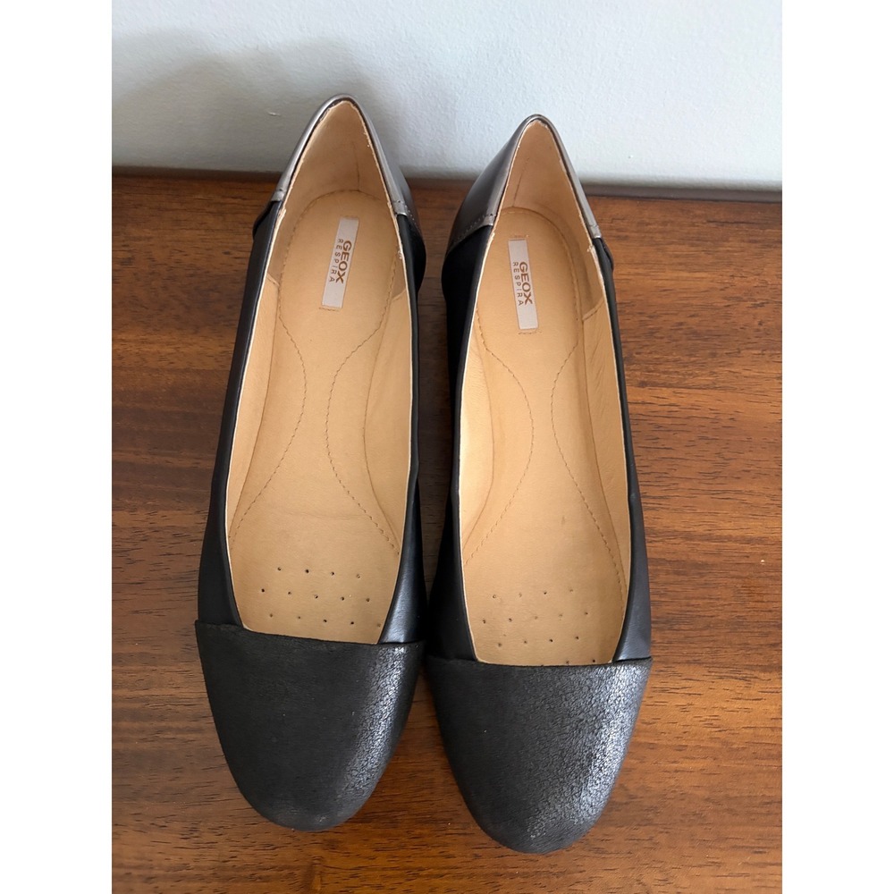 Geox Respira Womens Ballet Flats Size 8-8.5 Black Cap Toe